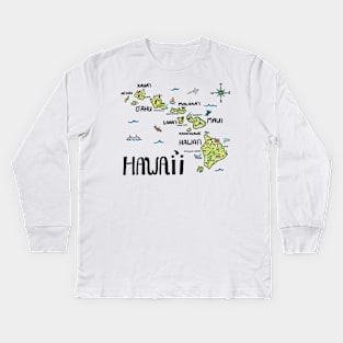 Hawaii Illustrated Map Color Kids Long Sleeve T-Shirt